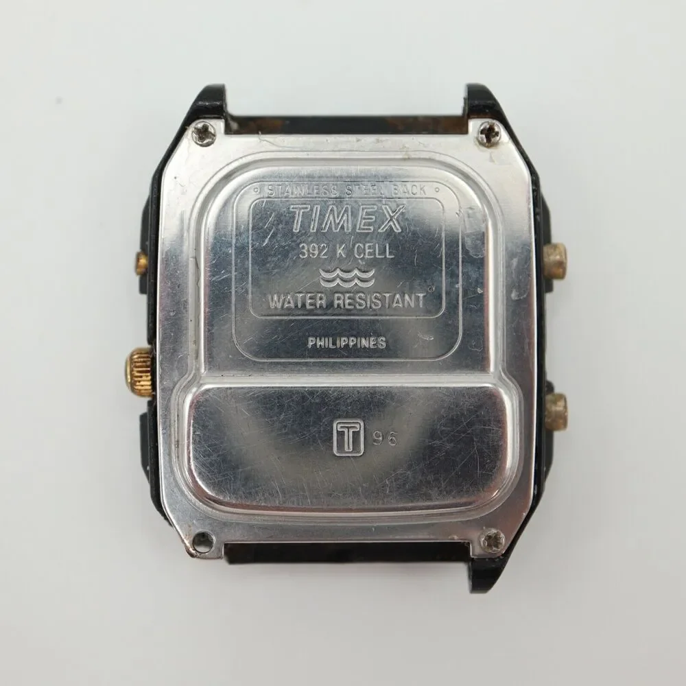 Vintage Timex Analog Digital Black Square Watch BROKEN LUG No Strap PARTS REPAIR